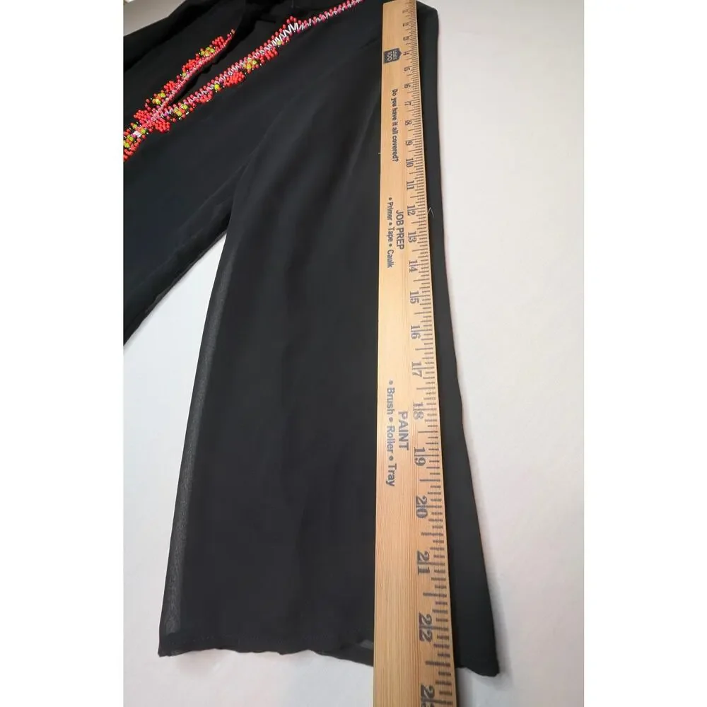 Gianni Bini Resortwear Black Chiffon Beaded Tunic Cover-Up Boho Indie Festival M